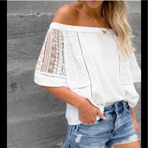 Lovestitch  So cute! Off The Shoulder White Lace  blouse M